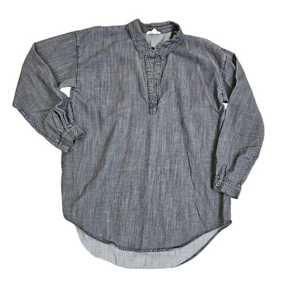 Eileen Fisher M Gray Chambray Denim Jean Popover Blouse Tunic Boho Tencel - Picture 9 of 9